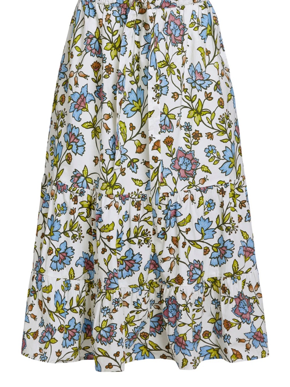 Livro Floral Tiered Maxi Skirt with Blue & Green Print